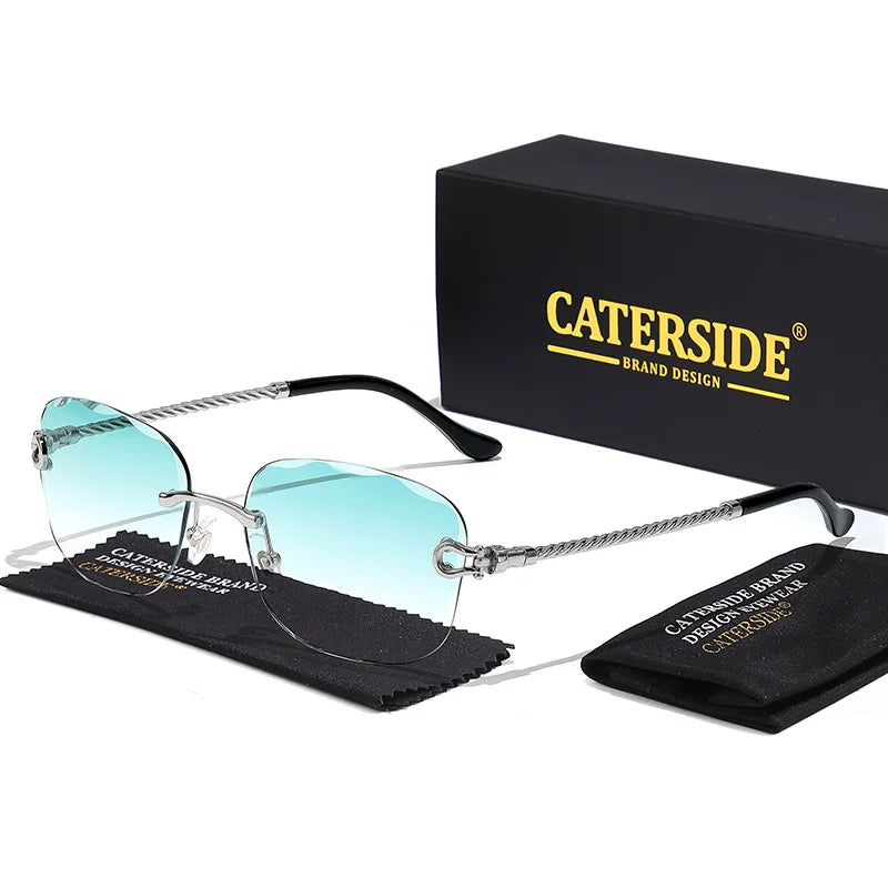 CATERSIDE Retro Sunglasses Men Brand Designer Rimless Gradient Lens Women Sun Glasses Shades Ladies Fashion Party Eyeglasses