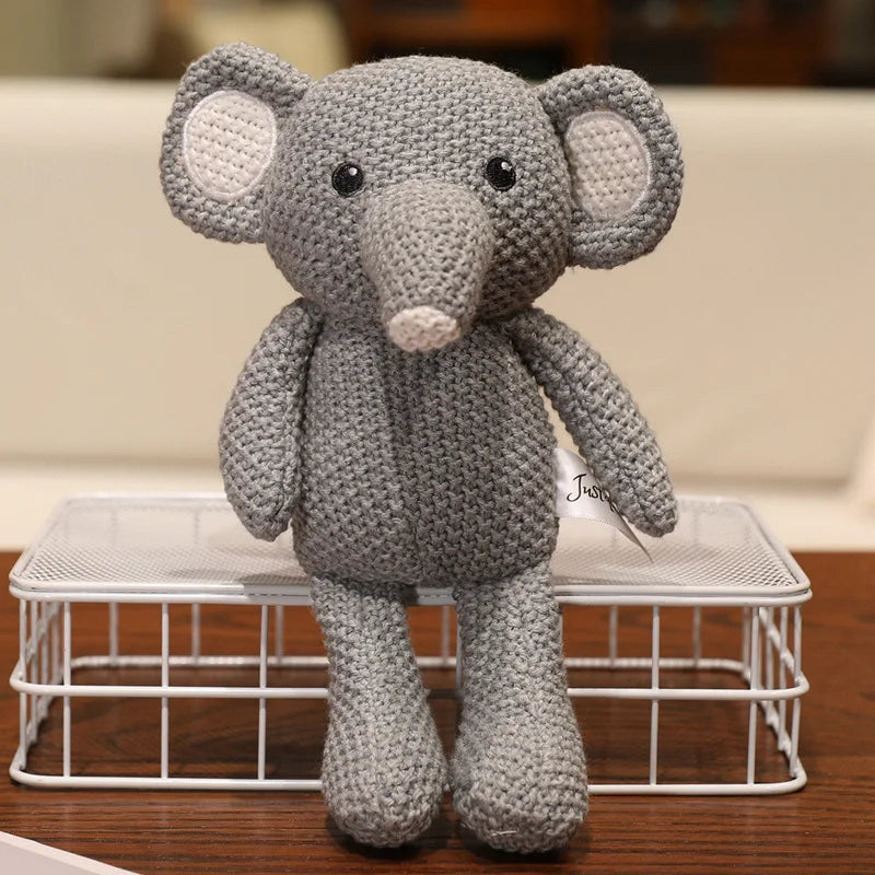 Cute Knitted Cartoon Animal Toy Stuffed Cow Cattle Fox Dinosaur Whale Shark Sitting Standing Small Appeasing Gift