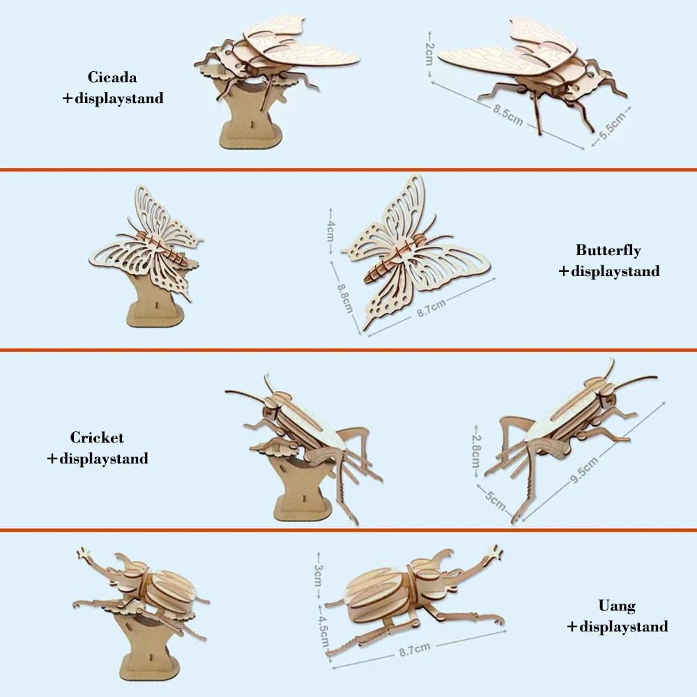 DIY Wooden Insect Puzzle Cute Children Puzzle Bee Dragonfly Butterfly Mantis 3D Wooden Kindergarten Toy  Woodcraft Assembly Kit