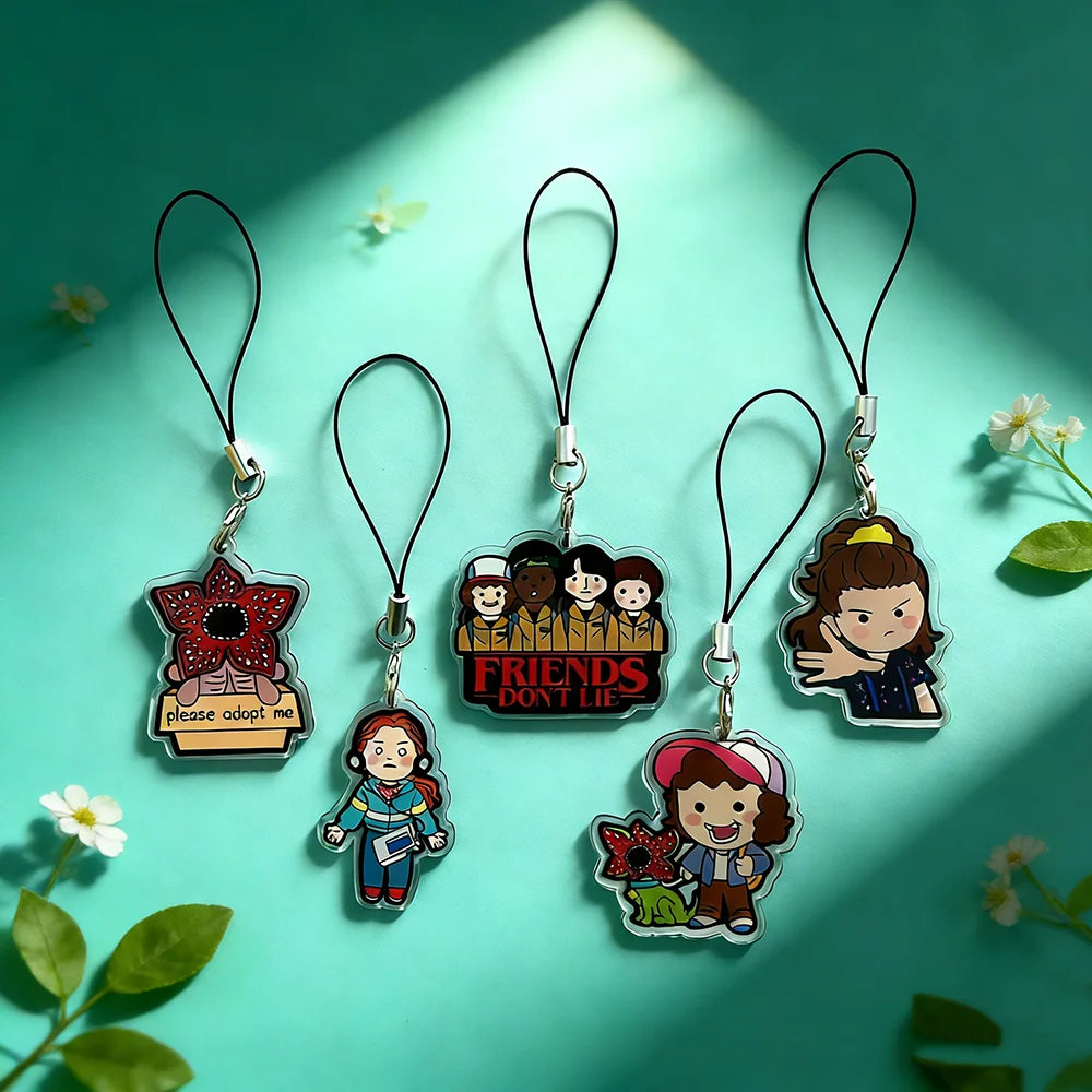 5PCS Cute Demogorgon Phone Chains, Acrylic Cartoon Phone Pendant Charms, Anti-Loss Lanyard Keychain