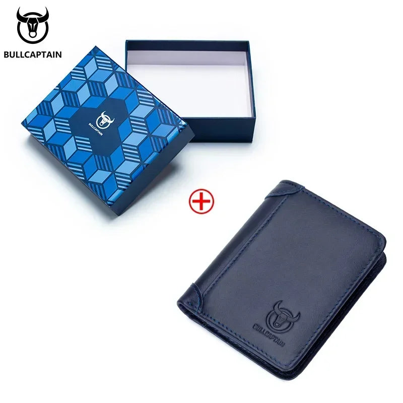 Bullcaptain RFID Leather Men's Wallet with Coin Purse Retro Fashion Men's Wallet Features Brown Short Wallet Card Holder Clutch