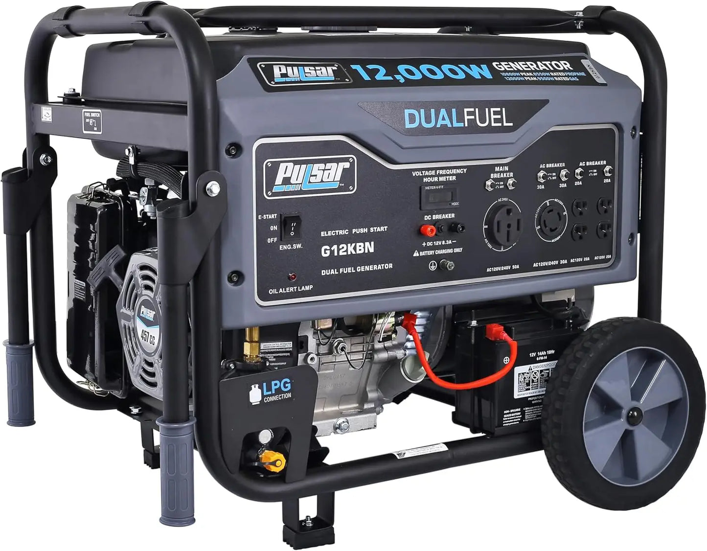 Heavy Duty  Dual Fuel Generator - 9500 Rated Watts, 12000 Peak Watts - Gas & LPG