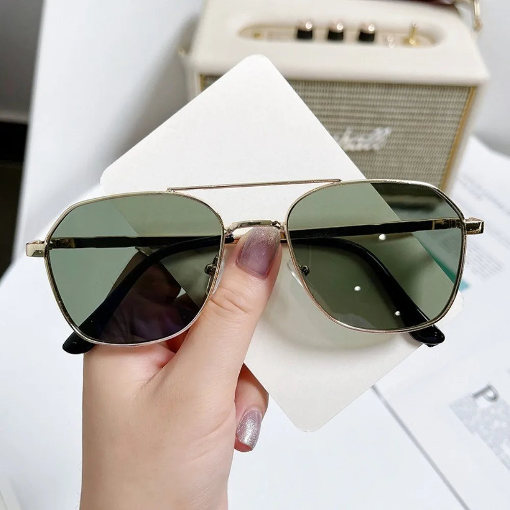 Metal Frame Square Sunglasses Chic UV Protection Double Beam Double Beam Sunglasses Fashionable Square Lens Metal Sunglasses