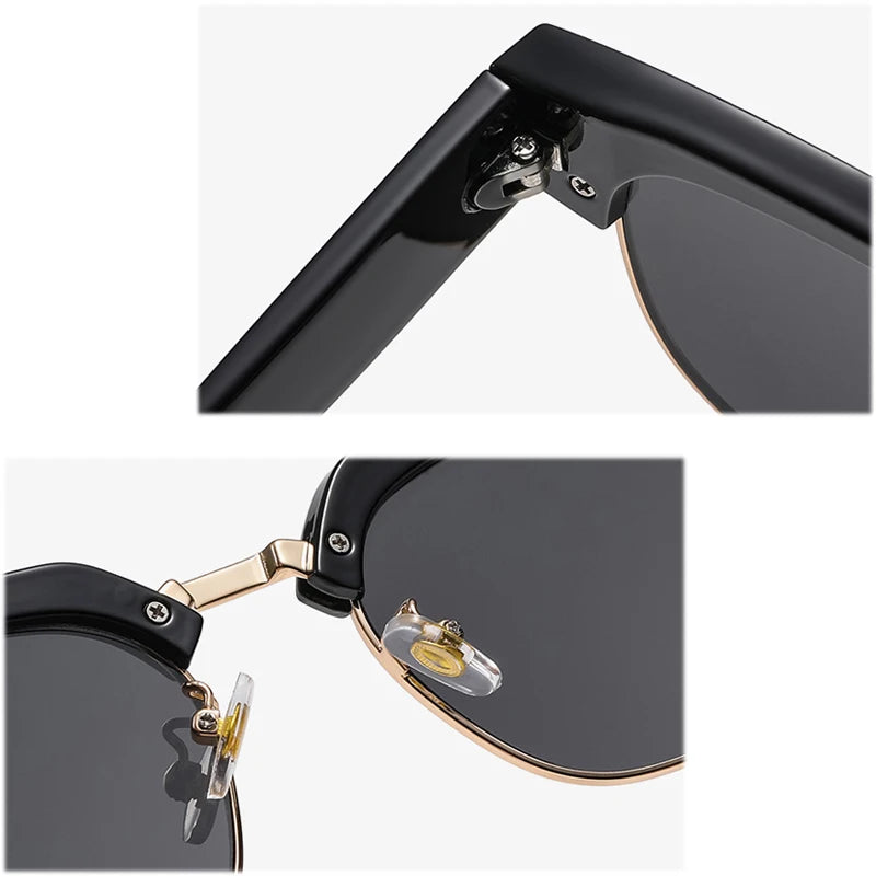 JNPCXI New Square Semi-Metal Sunglasses Women Shades UV400 Fashion Leopard Green Men Punk Sun Glasses