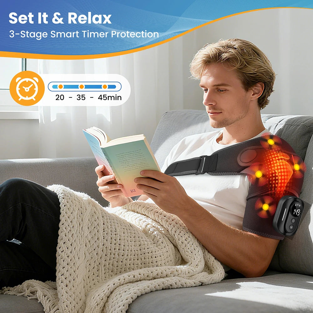 Thermal Heated Shoulder Arm Wrap Pad With Remote Control Vibration Massage Fits Both Shoulder Steamer Brace Belt Muscle Relaxer