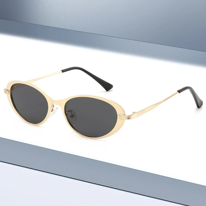 JNPCXI New Small Oval Metal Sunglasses for Men Women Fashion Candy Color Punk Sun Glasses Clear Lens Frame UV400