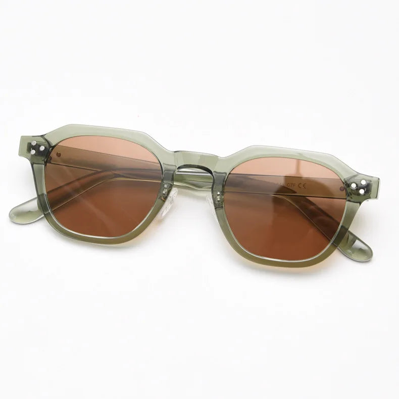 JNPCXI Retro Sun Glasses for Women TR90 Frame Polygon Polarized Sunglasses Uv400 Male Green Brown Lens