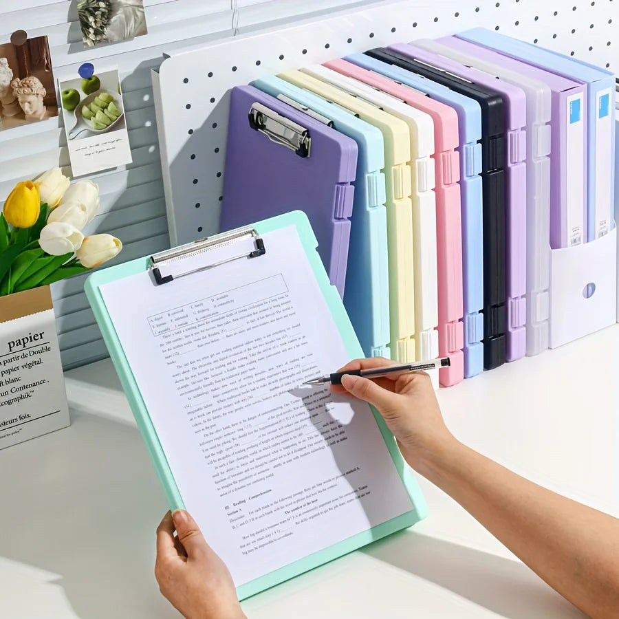Durable Plastic A4 File Organizer with Clip, Large Capacity, Multi-Functional Document Holder for Students & Office Use
