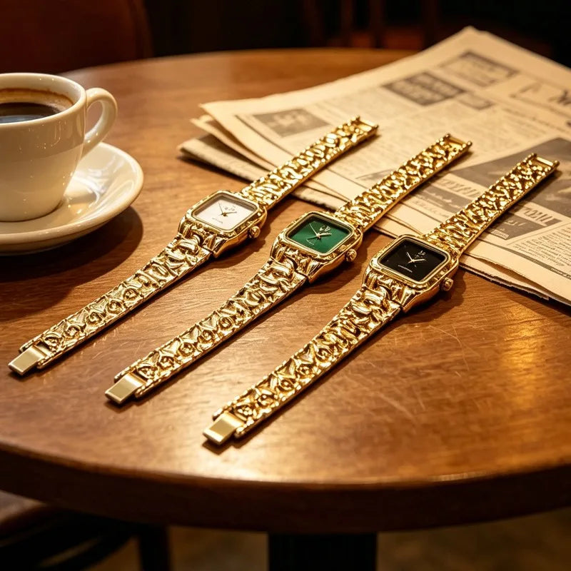 Vintage Square Watches for Women Golden Bracelet Quartz Wristwatch Luxury Designer Ladies Small Gold Watch Gifts Dropshipping