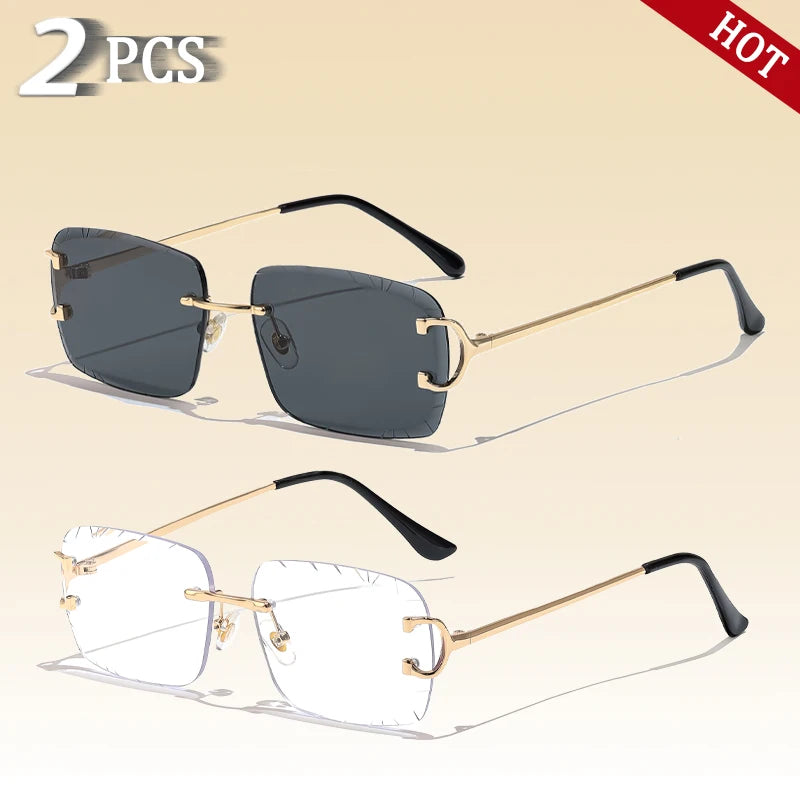CATERSIDE Rimless Gradient Square Sunglasses Man Diamond Copper Frame Sun Glasses Punk Women's Small Frameless Eyewear UV400