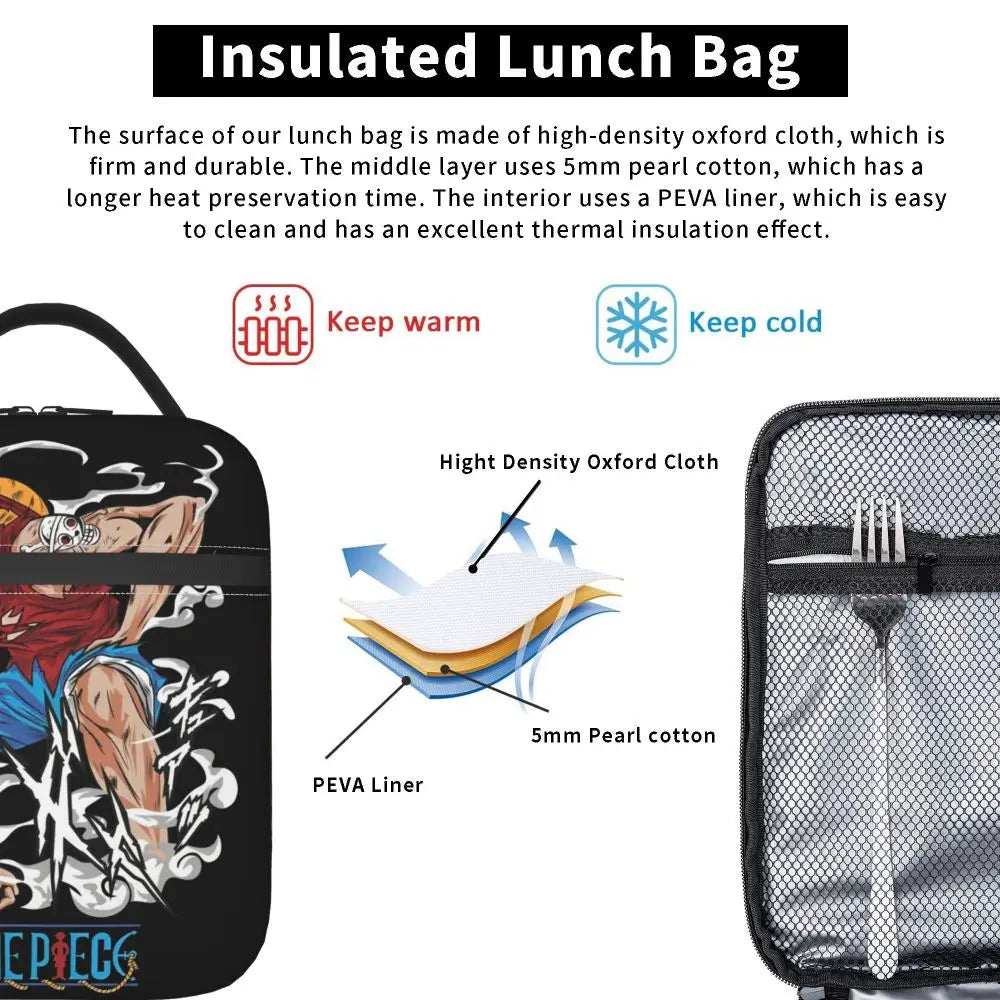 One Piece Monkey D Luffy Anime Insulated Lunch Thermal Bag Work School Bag M24