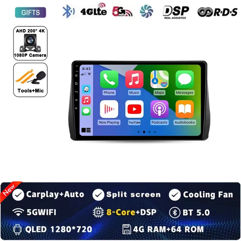 For Toyota Wish 2 II XE20 2009 - 2017 Android 15 Car Radio GPS Navigation QLED Carplay Auto Multimedia Stereo Player BT RDS DSP