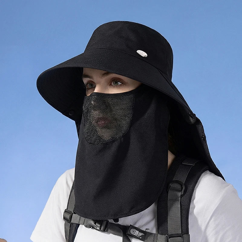 6184-New spring and summer women's outdoor cycling detachable face mask sun hat withwidebrim,shawl-likeheadcover, neck protector