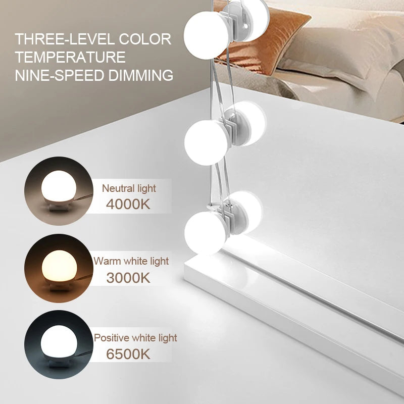 Vanity Mirror Fill Light Adjustable Luminance 3 Colors LED USB Wall Bulbs String