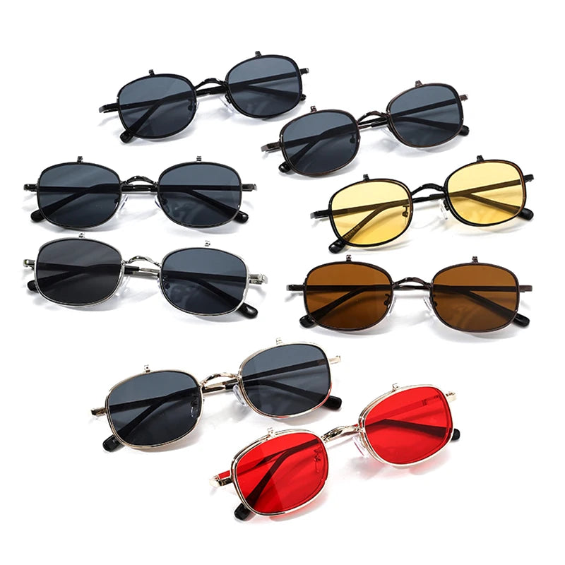 JNPCXI New Ins Popular Fashion Small Metal Square Women Sunglasses Retro Flip Lens Shades Men Outdoor Sun Glasses UV400