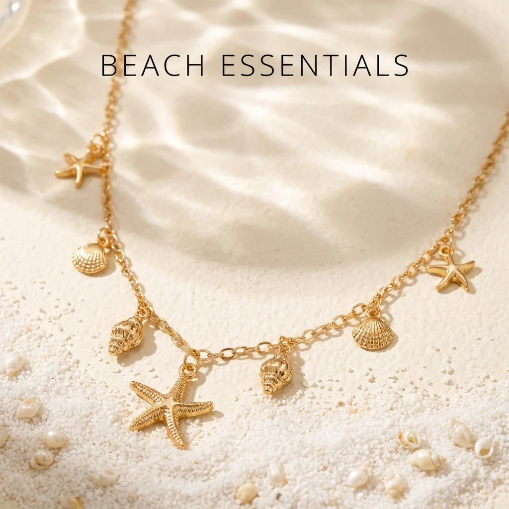 Starfish Conch Choker Necklace Ocean Theme Sea Shell Short Collarbone Chain Summer Beach Vacation Jewelry for Women