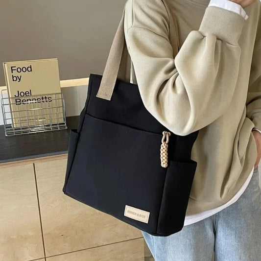 Large Capacity Lightweight Canvas Bag New Waterproof Solid Color Tote Bags Canvas Handbag Shoulder Bag for Work School Travel