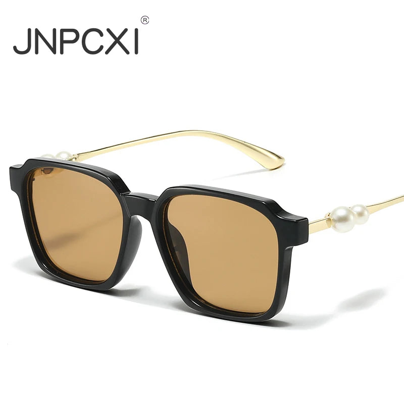 JNPCXI New Luxury Square Pearl Decorated Women's Sunglasses Fashionable UV400 Casual Sun Glasses