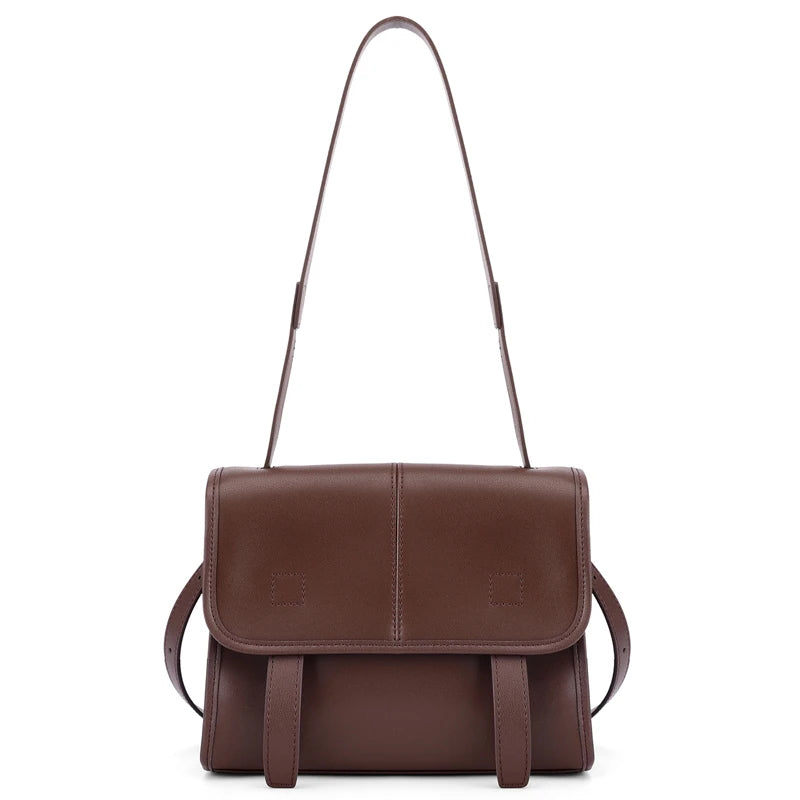 Women's Genuine Leather Solid Color Crossbody Bag Multi-Pocket Shoulder Bag Lightweight Messenger Bag Luxury Designer Handbag