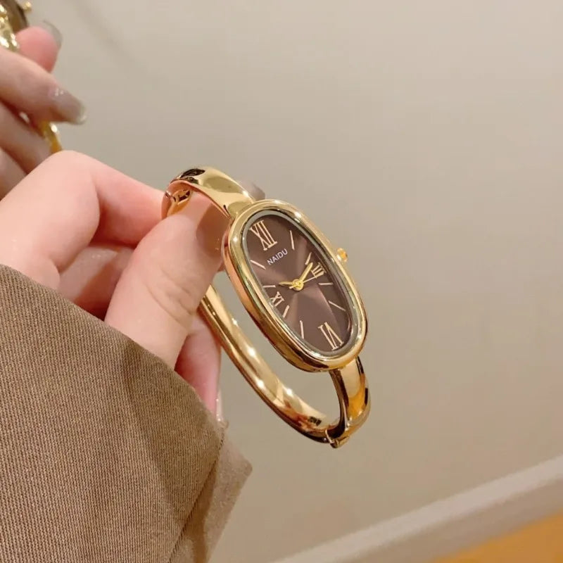 Top Brand Women Oval Roman Dial Quartz Watch Simple Gold Watch Ladies Bracelet Wristwatches Clock Dress Montre Femme Wholesale