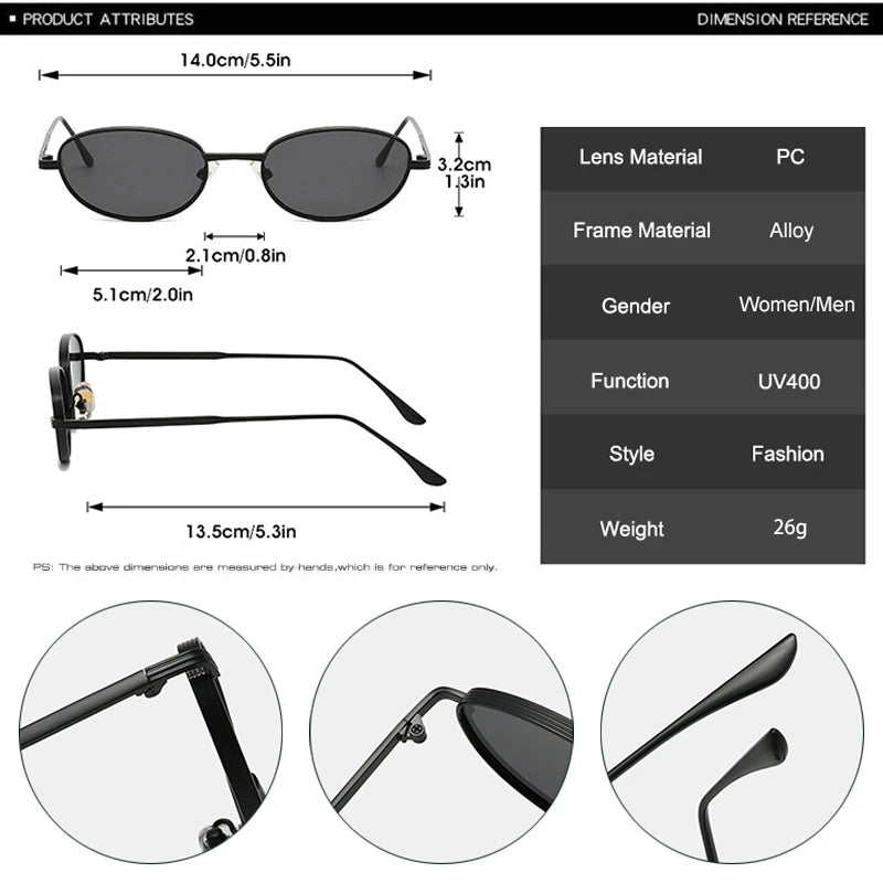JNPCXI New Vintage Oval Metal Women Sunglasses Shades UV400 Fashion Gradient Blue Shades UV400 Men Punk Sun Glasses
