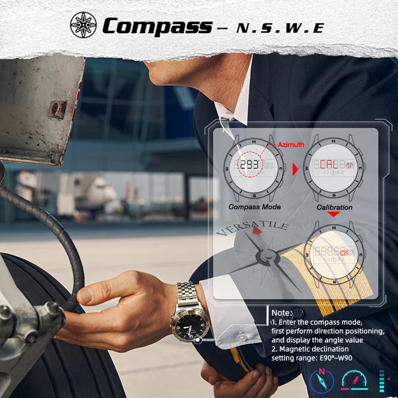 NORTH EDGE Men's Digital Watch Waterproof Altimeter Barometer Compass Smartwatch