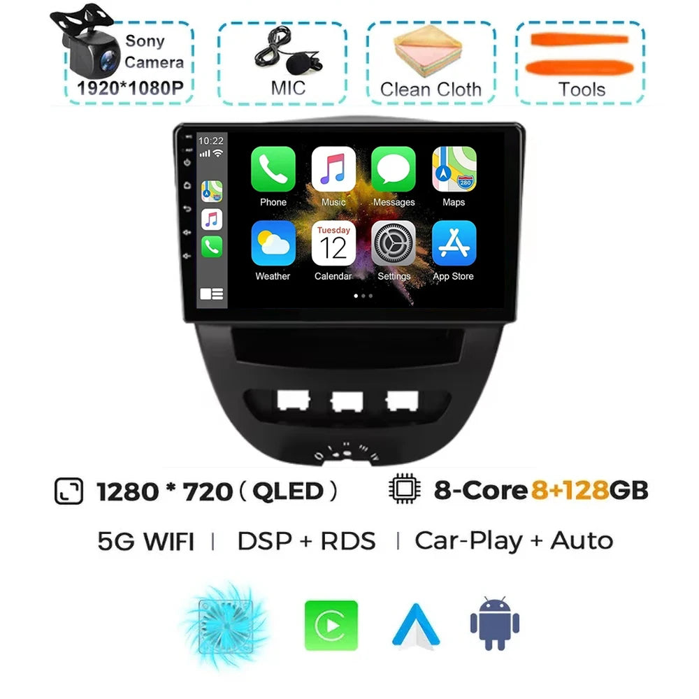For Peugeot 107 Toyota Aygo Citroen C1 2005-2014 Carplay Auto Android 15 Car Radio Multimedia Video Player Navigation 4G WIFI