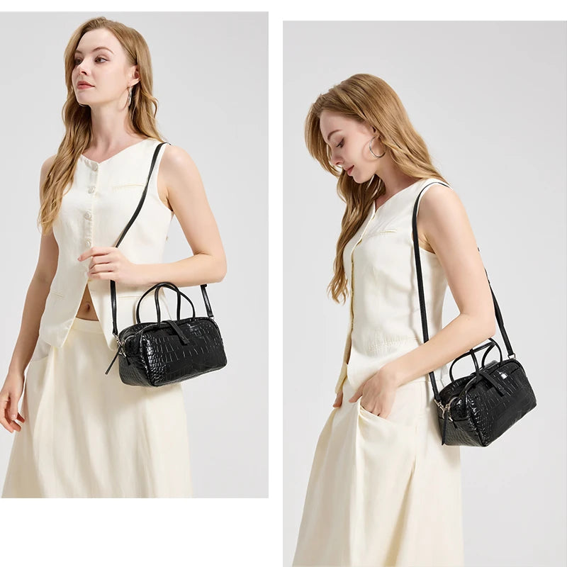 Luxury Designer Genuine Leather Crocodile Pattern Baguette Crossbody Bag women's new portable Boston bag commuter armpit bag