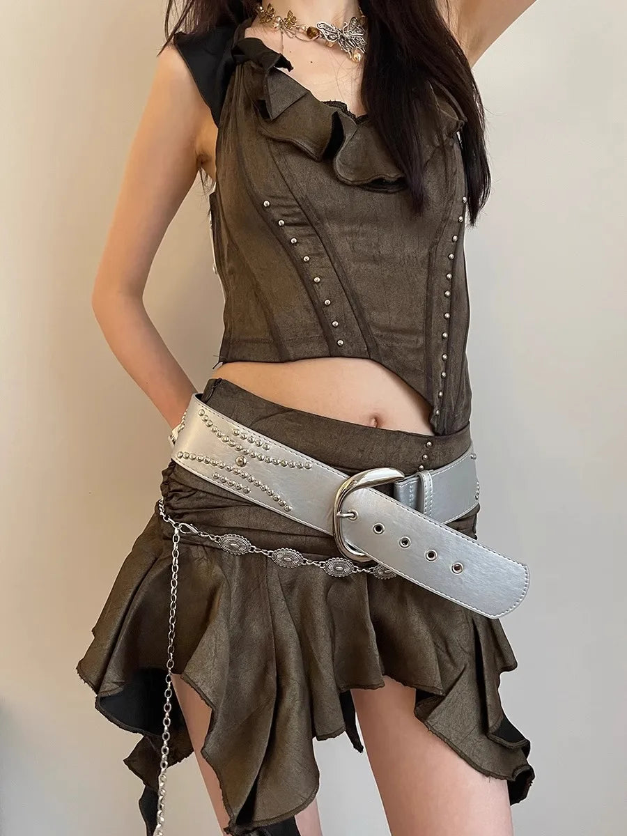 Wide Belt For Women With Personal Design And Rivet Decoration To Match Skirts And Trousers