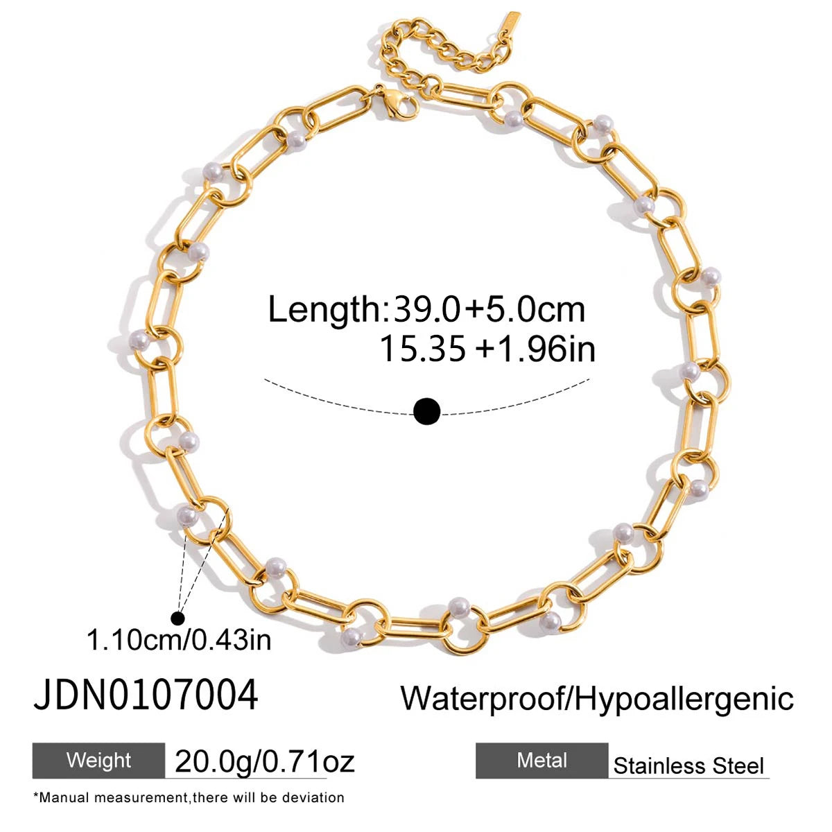 Uworld Classic Minimalist 18K Gold Color Plated Inlay Pearl Hollow Choker Necklace Waterproof Stainless Steel Women's Jewelry