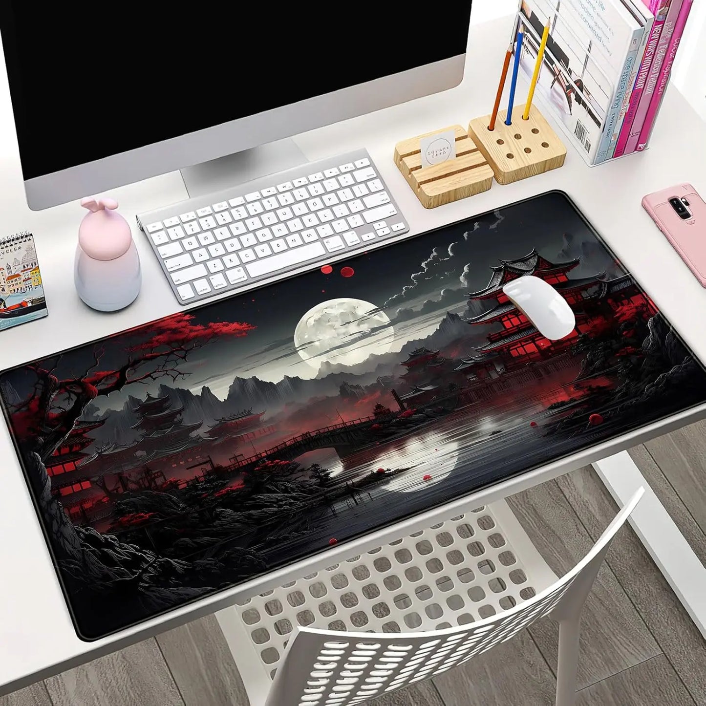 Japanese Desk Mat Riverside Full Moon Desk Pad Large Mouse Pad Gaming Mousepad  XXL Keyboard Pad Computer for Office Desk Decor