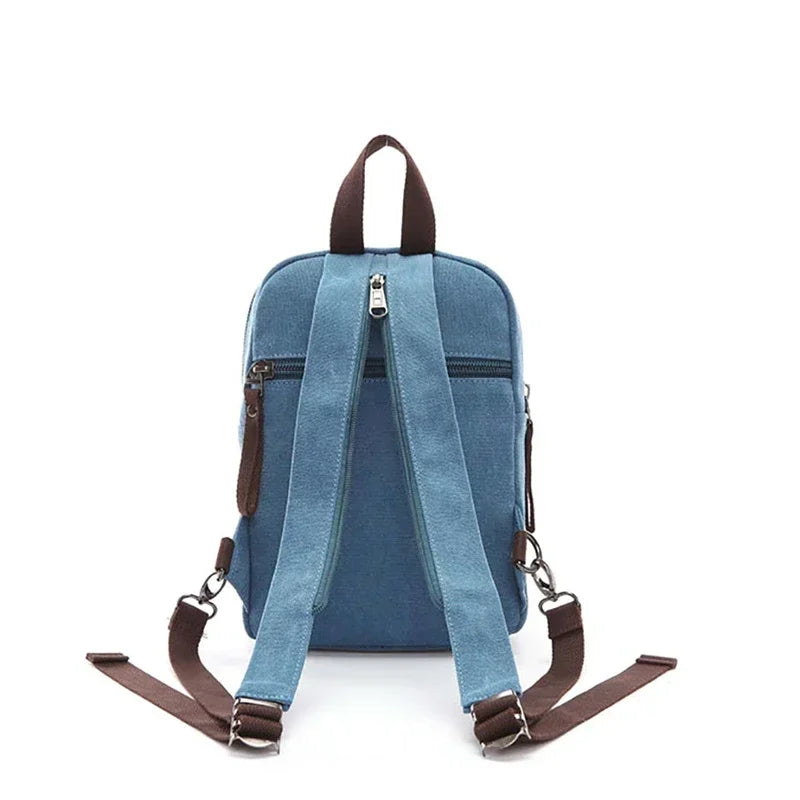 Bule Mini Backpacks Small Vintage Canvas Chest Bag Crossbody Walking Travel Bags