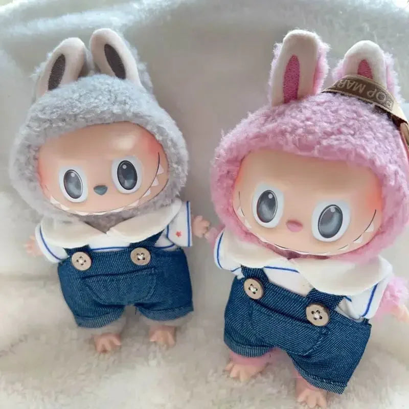 Hot Labubu Doll Clothes Fashion Clothes Lapel T-shirt Jeans For 17cm Doll Clothes Dolls Accessories Cute Little Clothes