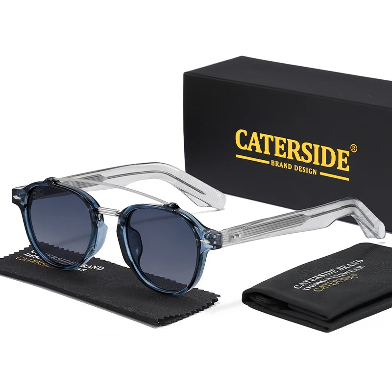 CATERSIDE New RetroPilot Men's Round Sunglasses Classic Double Bridge Design Sun Glasses Women's Outdoor Travel Glasses UV400