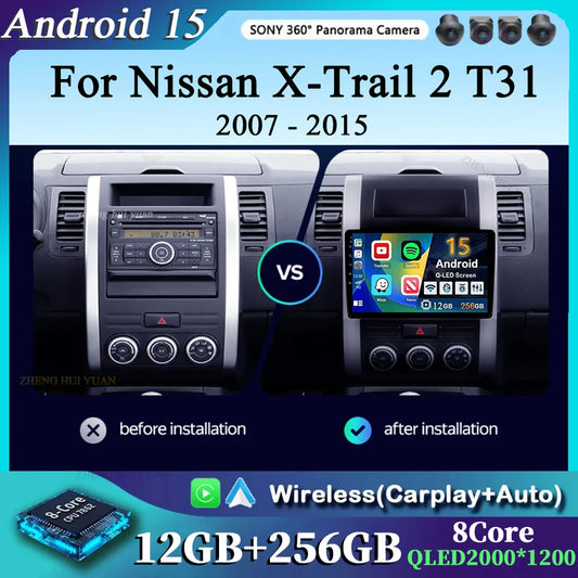 For Nissan X-Trail 2 T31 2007 - 2015 Android 15 4G WIFI Car Radio Carplay Auto Multimedia Stereo Video Player GPS Navigation BT