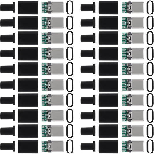 20 Pack USB C Connector - USB 3.1 Male Plug Port Type C Connector for Cable Repair - Solder Adapter with PCB Board black
