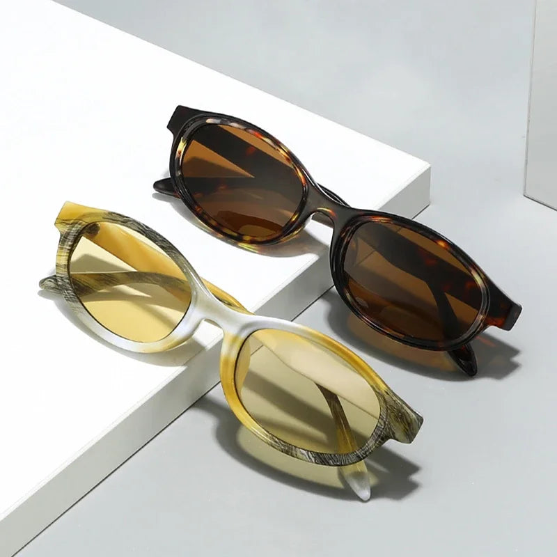 JNPCXI Oval Sunglasses Women Punk Double Color Shades UV400 Retro Men Trending Sun Glasses Clear Lens Frame