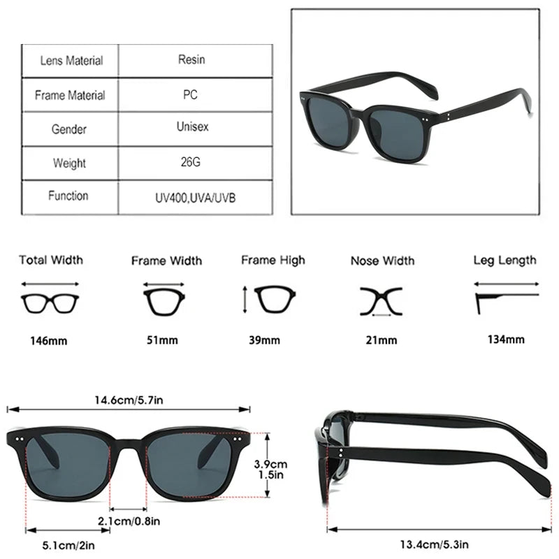 JNPCXI Fashion Square Rivets Men Sunglasses Shades UV400 Retro Women Jelly Color Sun Glasses