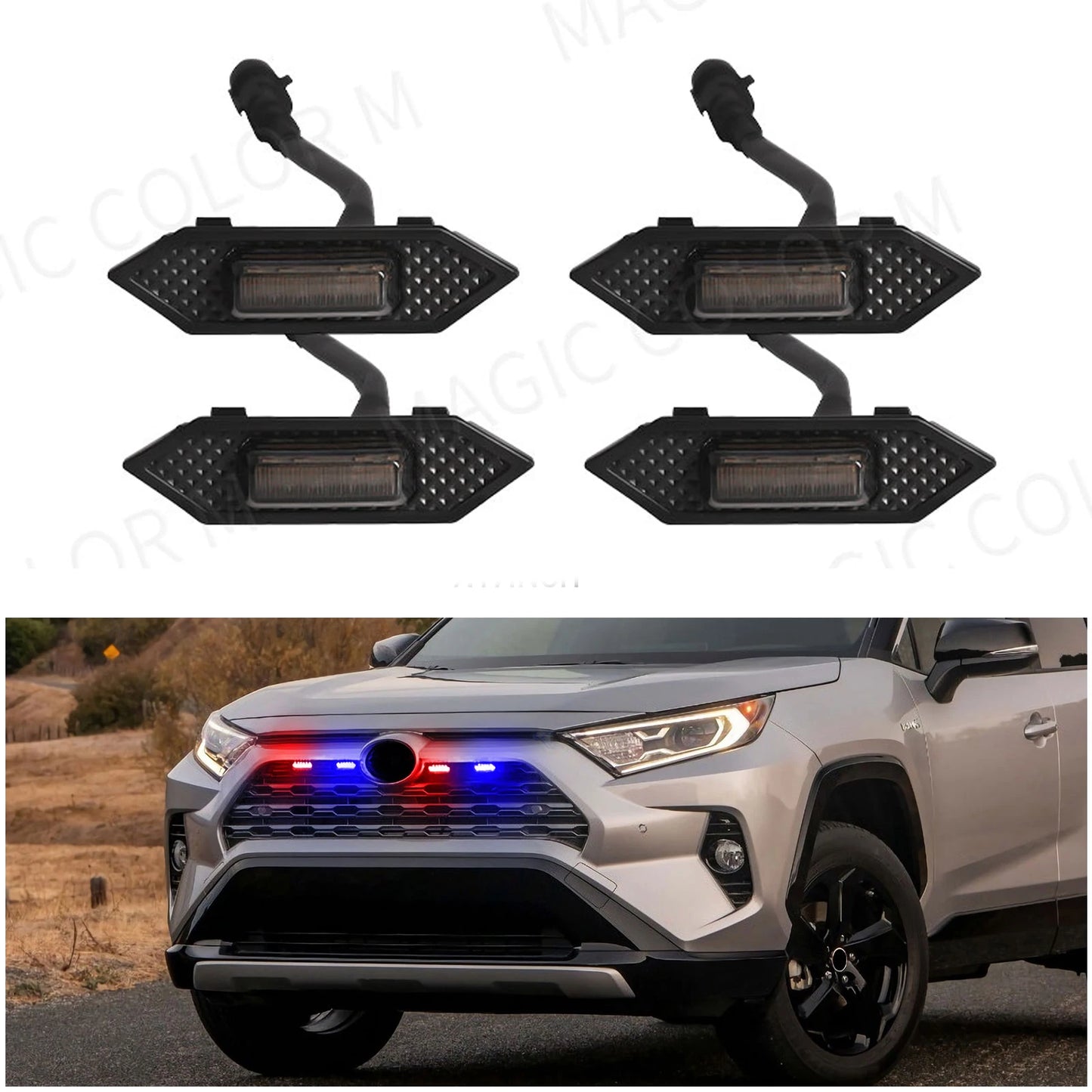 4PCS LED Grille Lights For Toyota RAV4 2019 2020 2021 2022 Front Grid Warning DRL Daytime Running Lamp Daylights Car Accessories