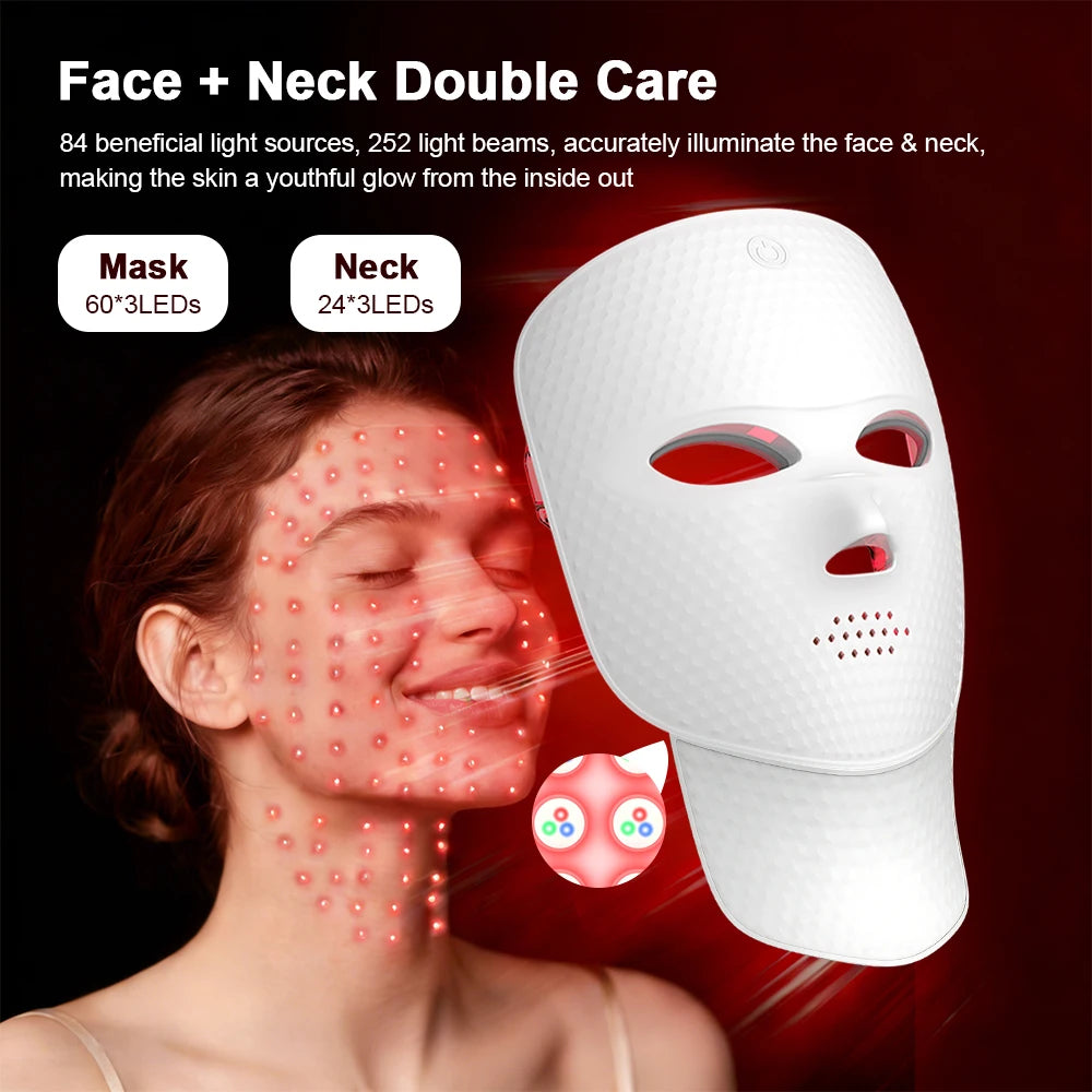 7 Colors LED Photon Wireless Face Neck Beauty Mask Red Light Anti-Wrinkle Skin Rejuvenation Tighten Skin Care Facial LED Mask