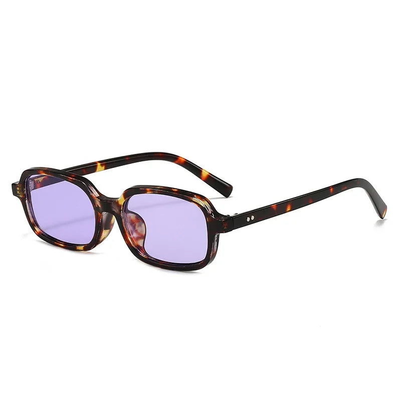 JNPCXI New Small Rectangle Sunglasses Women Fashion Leopard Champagne Color Shades UV400 Retro Men Trending Rivets Sun Glasses