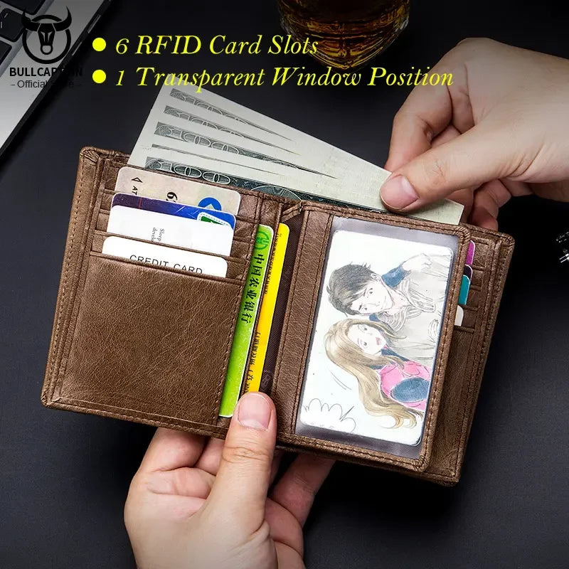 BULLCAPTAIN New Men's Business Wallet Features RFID  Blocking Card Holder Brand Design Wallet's China Genuine Leather Purse Men