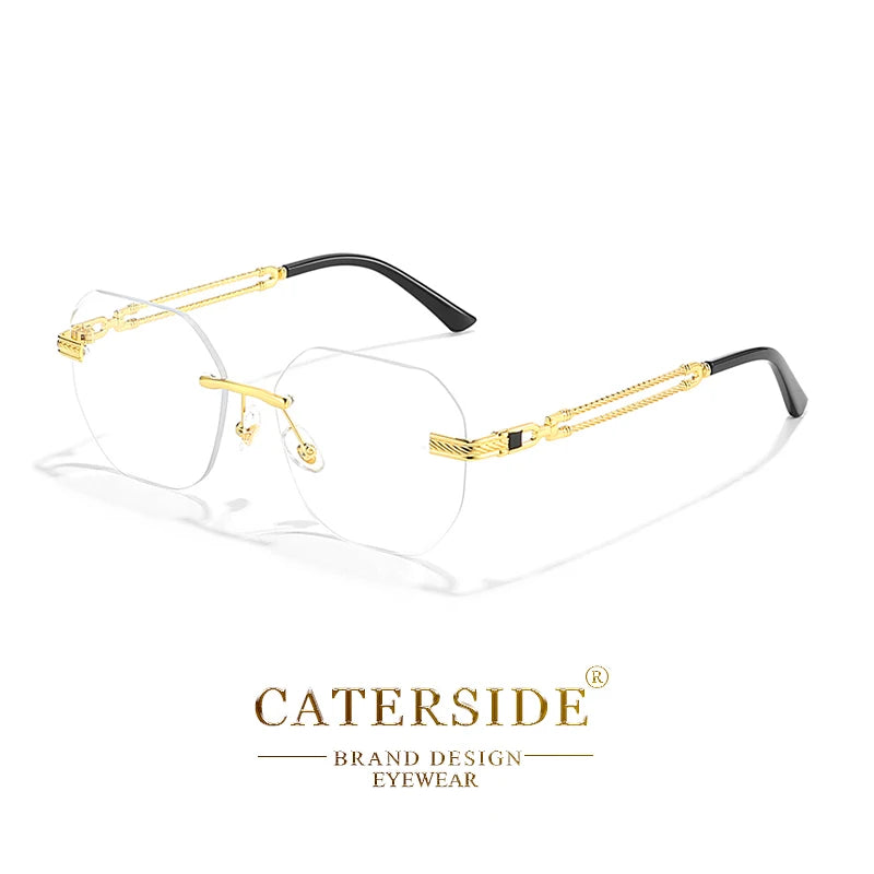 CATERSIDE Pilot Rimless Sunglasses Men Polygonal Metal Frame Women Sun Glasses Beach Shopping Gift Party Eyewear Summer Style