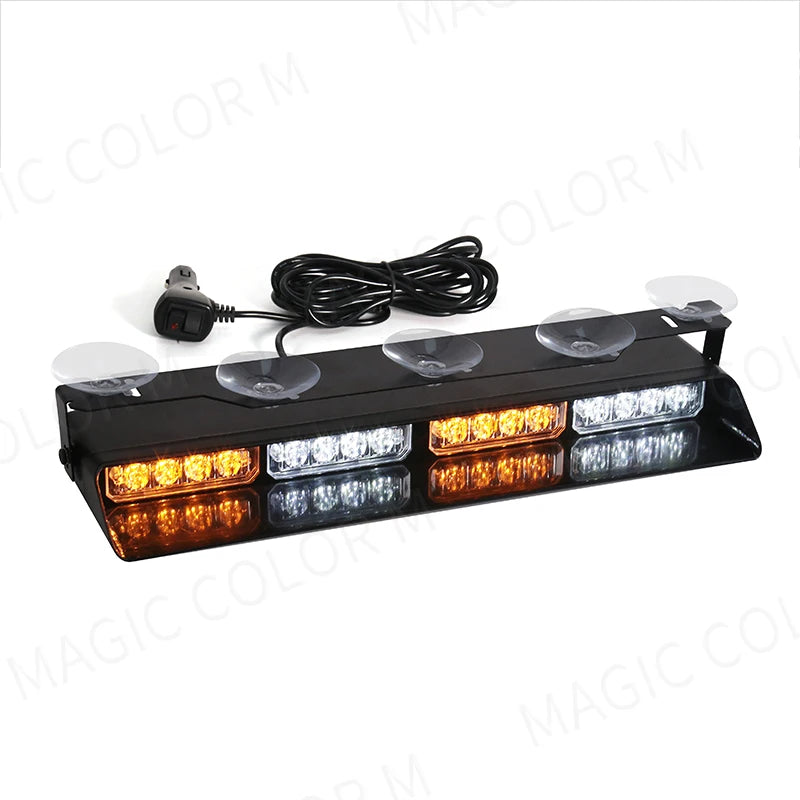 16 LED Car Strobe Light For Emergency Flash Warning Lamp Windshield Bar Red Blue Amber White Waterproof Auto Light Assembly 12V