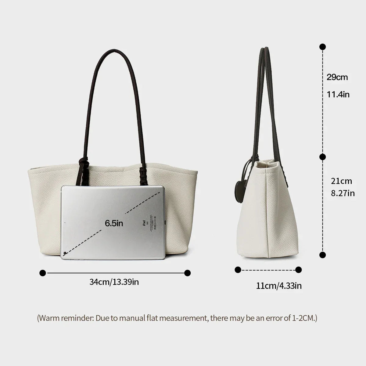 Genuine Cowhide Leather Tote Bag for Women Pebbled Leather Large Capacity Shoulder Bag with Heart Charm Luxury Designer Handbag