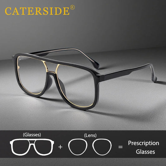 CATERSIDE Retro Anti Blue Light Glasses Men Large Tr+Metal Frame Women Optical Glasses Flat Top Double Bridge Punk Eyewear