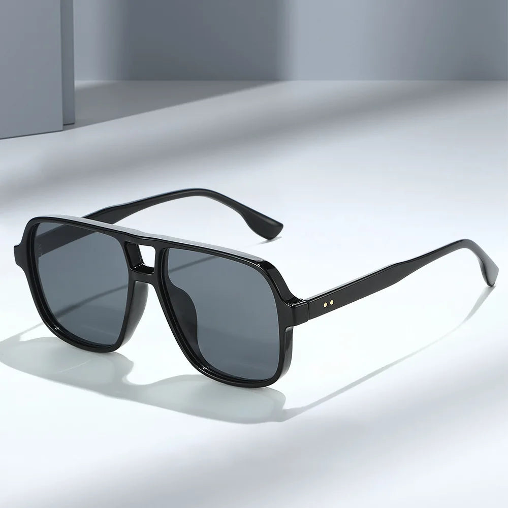 JNPCXI New Double Bridges Square Sunglasses Women Fashion Gradient UV400 Retro Rivets Candy Color Trending Men Sun Glasses