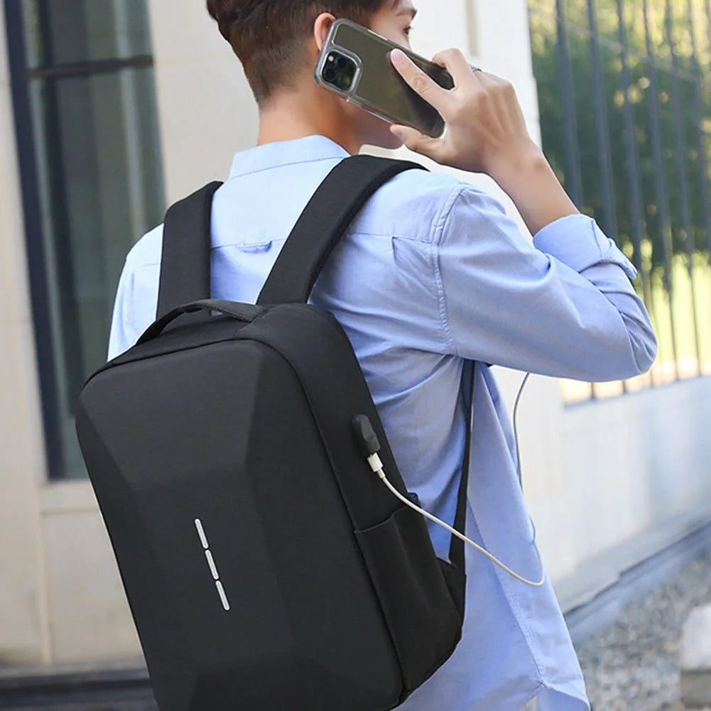 Men Casual Bag, Zipper Daypack Secure Password Lock Waterproof w/ USB Laptop Bag