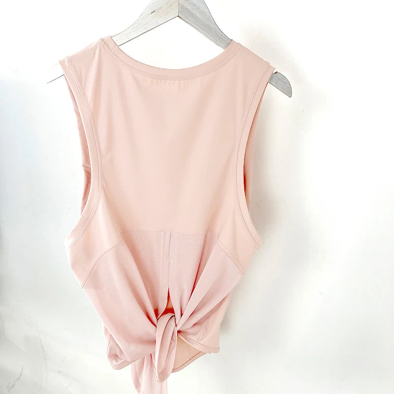 Women Open Back Tie Knot Yoga Tank Sleeveless Quick Dry Nylon Spandex Workout Crop Vest Gym Breathable Sport Fitness Top