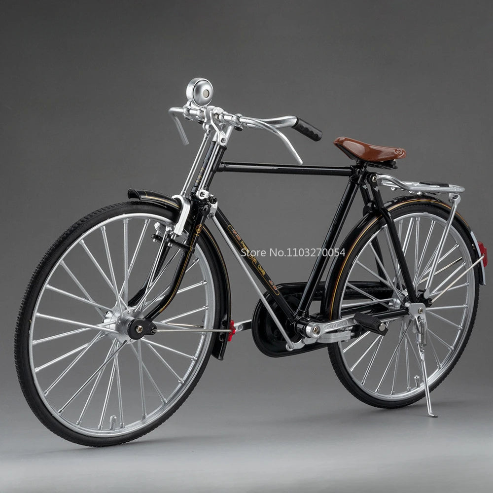 1/6 Vintage Bicycle Toy Model Car Classic Nostalgic Diecasting Toys Alloy Wheel Rubber Tires High Simulation Model Festival Gift